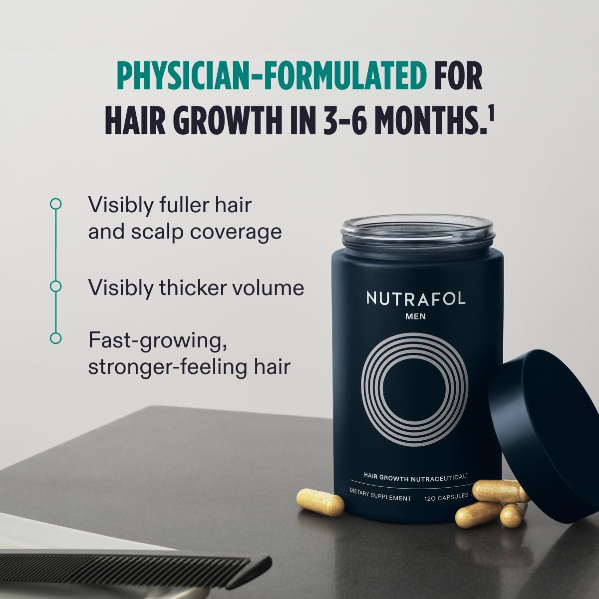 Nutrafol Men's Hair Serum, Clinically Tested to Support Visibly Thicker Hair and Scalp Coverage, Lightweight and Non-Greasy, for Daily Use - 30mL, 1 Bottle